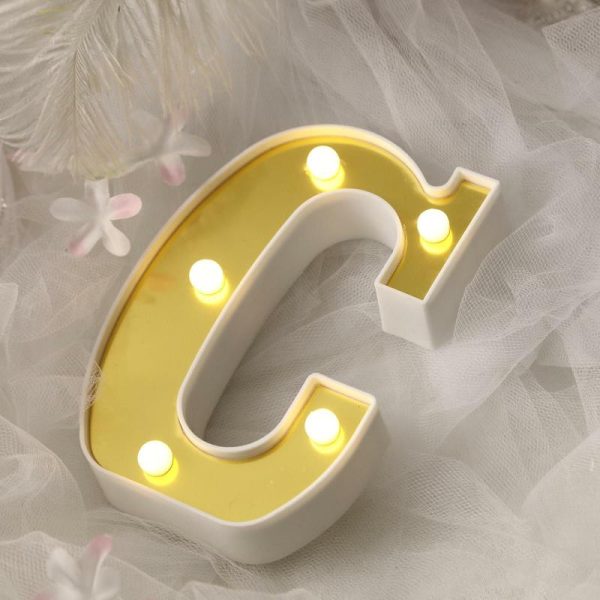 Decorative Lights |   6″ Gold 3D Marquee Letters – Warm White 5 LED Light Up Letters – C Decorative Lights Decorative Lights