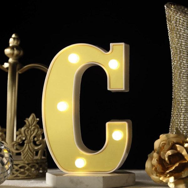 Decorative Lights |   6″ Gold 3D Marquee Letters – Warm White 5 LED Light Up Letters – C Decorative Lights Decorative Lights