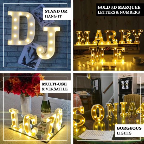 Decorative Lights |   6″ Gold 3D Marquee Letters – Warm White 5 LED Light Up Letters – C Decorative Lights Decorative Lights