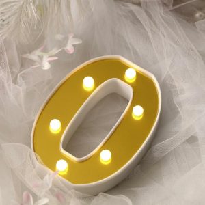 Decorative Lights |   6″ Gold 3D Marquee Letters – Warm White 6 LED Light Up Letters – O Decorative Lights Decorative Lights