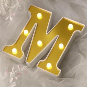 Decorative Lights |   6″ Gold 3D Marquee Letters – Warm White 7 LED Light Up Letters – M Decorative Lights Decorative Lights