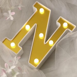 Decorative Lights |   6″ Gold 3D Marquee Letters – Warm White 7 LED Light Up Letters – N Decorative Lights Decorative Lights