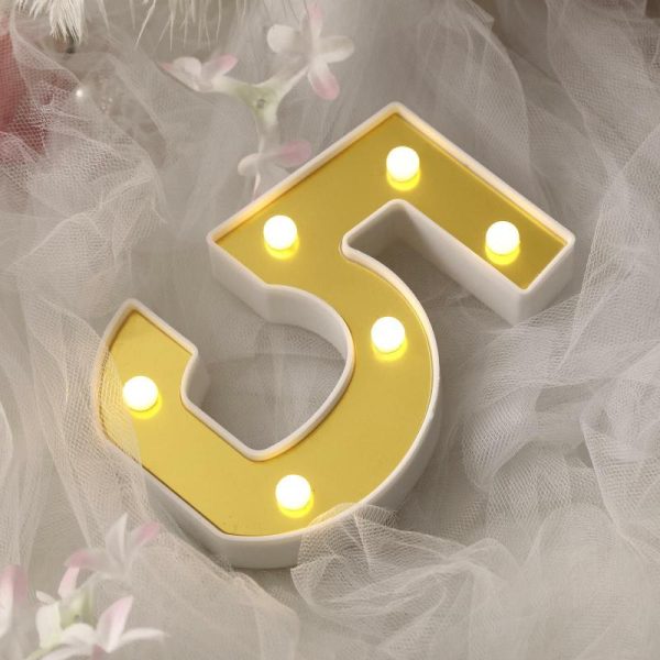 Decorative Lights |   6″ Gold 3D Marquee Numbers – Warm White 6 LED Light Up Numbers – 5 Decorative Lights Decorative Lights