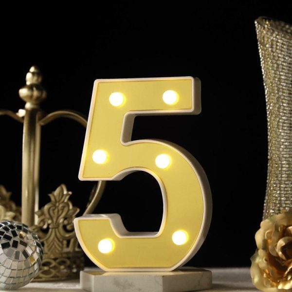 Decorative Lights |   6″ Gold 3D Marquee Numbers – Warm White 6 LED Light Up Numbers – 5 Decorative Lights Decorative Lights