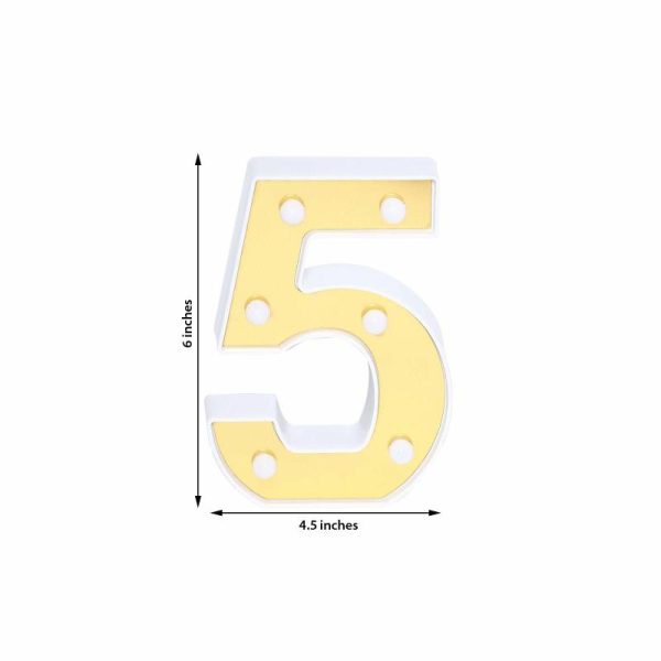 Decorative Lights |   6″ Gold 3D Marquee Numbers – Warm White 6 LED Light Up Numbers – 5 Decorative Lights Decorative Lights