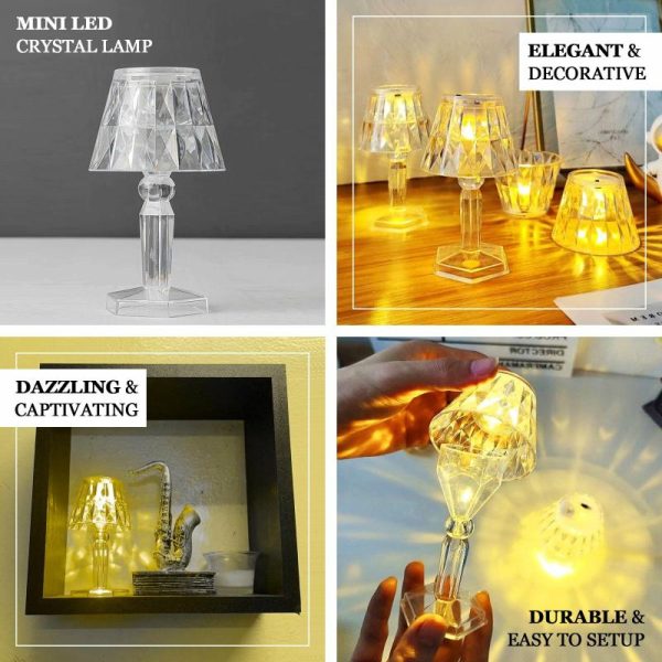 Decorative Lights |   6 Pack 4.5″ Warm White Crystal Mini Acrylic LED Accent Lamp Lights, Decorative Clear Desk Lamps Decorative Lights Decorative Lights