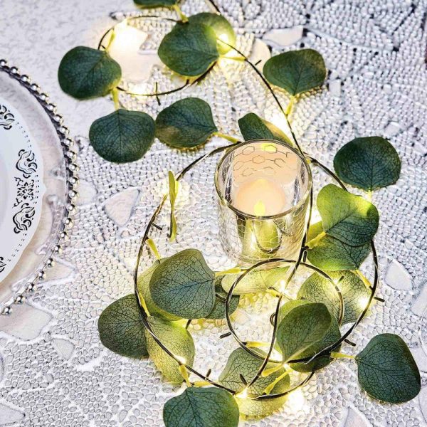 Decorative Lights |   7ft 20 LED Green Silk Eucalyptus Leaf Garland Vine String Lights, Warm White Battery Operated Decorative Lights Decorative Lights