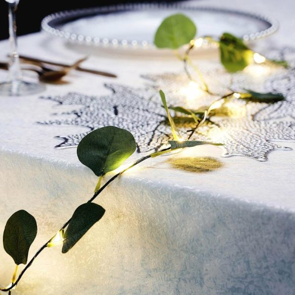 Decorative Lights |   7ft 20 LED Green Silk Eucalyptus Leaf Garland Vine String Lights, Warm White Battery Operated Decorative Lights Decorative Lights