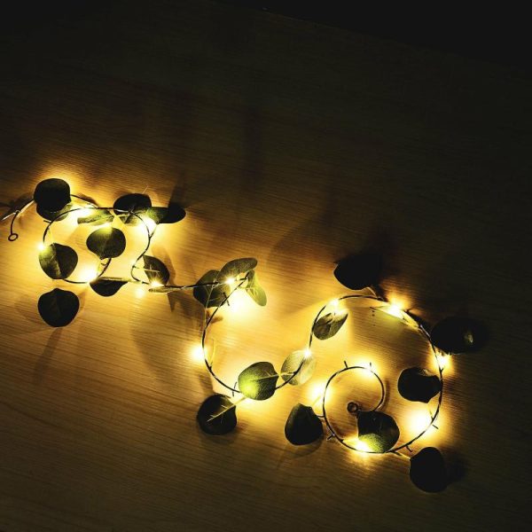 Decorative Lights |   7ft 20 LED Green Silk Eucalyptus Leaf Garland Vine String Lights, Warm White Battery Operated Decorative Lights Decorative Lights