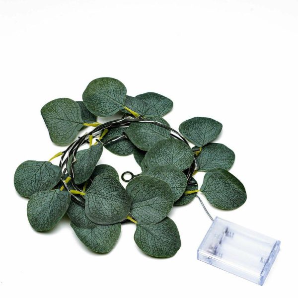 Decorative Lights |   7ft 20 LED Green Silk Eucalyptus Leaf Garland Vine String Lights, Warm White Battery Operated Decorative Lights Decorative Lights