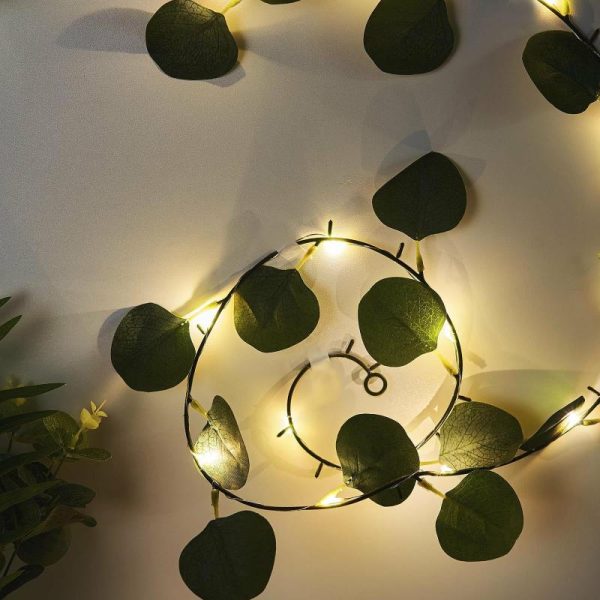 Decorative Lights |   7ft 20 LED Green Silk Eucalyptus Leaf Garland Vine String Lights, Warm White Battery Operated Decorative Lights Decorative Lights