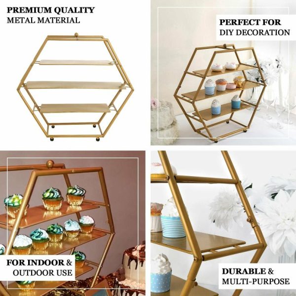 Display Racks & Pillars |   21″ Matte Gold Metal 3-Tier Cupcake Stand, Hexagon Dessert Holder, Appetizer Display Display Racks & Pillars Display Racks & Pillars