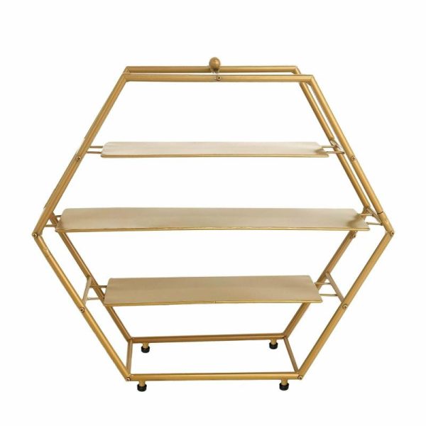 Display Racks & Pillars |   21″ Matte Gold Metal 3-Tier Cupcake Stand, Hexagon Dessert Holder, Appetizer Display Display Racks & Pillars Display Racks & Pillars