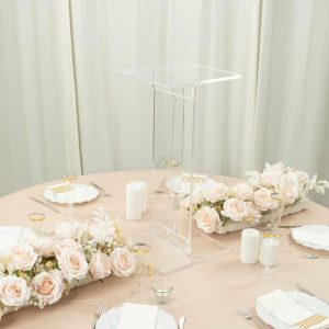 Display Racks & Pillars |   24″ Heavy Duty Acrylic Flower Pedestal Stand with Square Bases, Clear Plexiglass Wedding Display Stand – 10mm Thick Plate Display Racks & Pillars Display Racks & Pillars