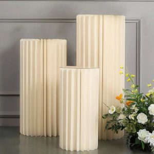 Display Racks & Pillars |   24″ Ivory Cylinder Display Column Stand, Pillar Pedestal Stand With Top Plate Display Racks & Pillars Display Racks & Pillars