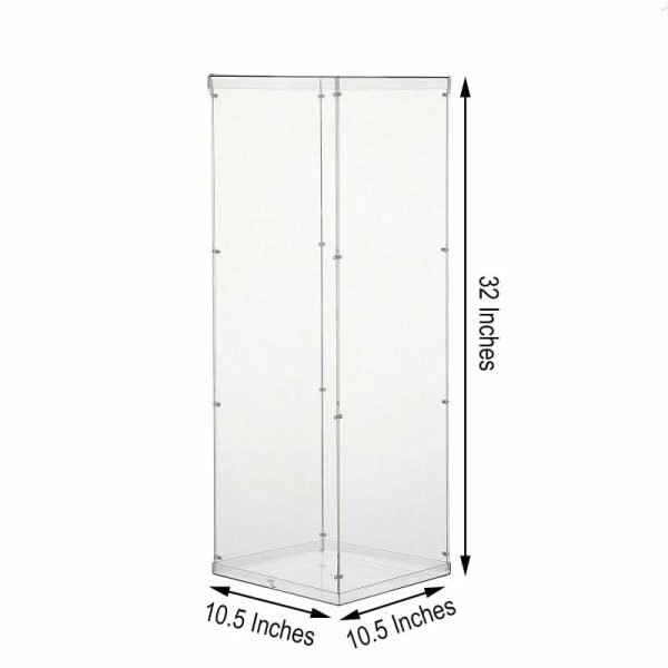 Display Racks & Pillars |   32″ Clear Acrylic Display Box, Transparent Pedestal Riser with Interchangeable Lid and Base Display Racks & Pillars Clear