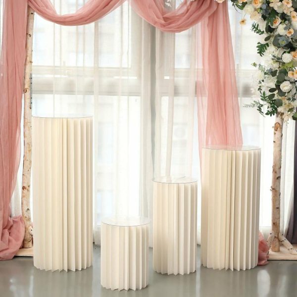 Display Racks & Pillars |   32″ Ivory Cylinder Display Column Stand, Pillar Pedestal Stand With Top Plate Professional-Grade Display Racks & Pillars