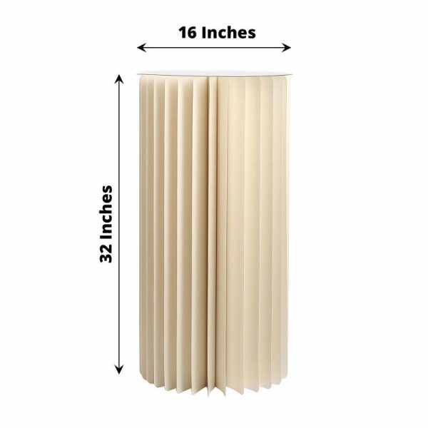 Display Racks & Pillars |   32″ Ivory Cylinder Display Column Stand, Pillar Pedestal Stand With Top Plate Professional-Grade Display Racks & Pillars