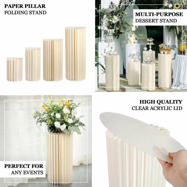 Display Racks & Pillars |   32″ Ivory Cylinder Display Column Stand, Pillar Pedestal Stand With Top Plate Professional-Grade Display Racks & Pillars