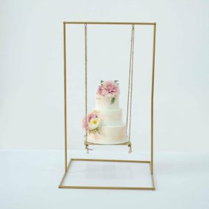 Display Racks & Pillars |   3ft Tall Gold Metal Hanging Cake Stand Swing with Jute Rope, Dessert Display Centerpiece Display Racks & Pillars Display Racks & Pillars