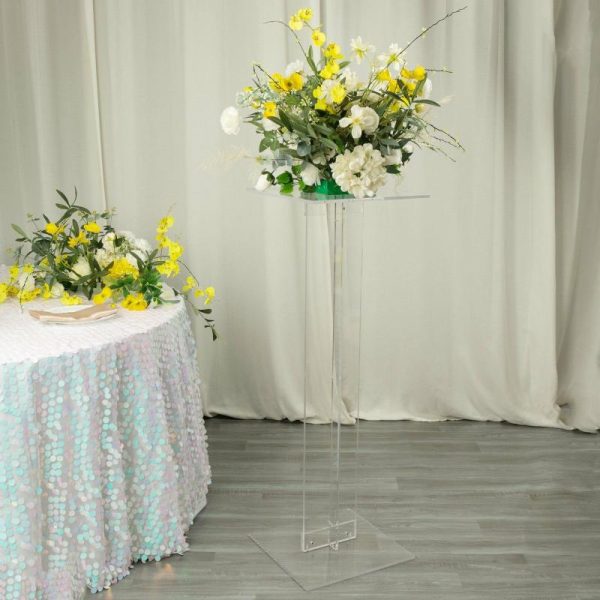 Display Racks & Pillars |   46″ Heavy Duty Acrylic Flower Pedestal Stand with Square Bases, Clear Plexiglass Wedding Aisle Display Stands – 10mm Thick Plate Display Racks & Pillars Display Racks & Pillars