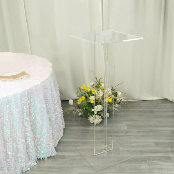 Display Racks & Pillars |   46″ Heavy Duty Acrylic Flower Pedestal Stand with Square Bases, Clear Plexiglass Wedding Aisle Display Stands – 10mm Thick Plate Display Racks & Pillars Display Racks & Pillars