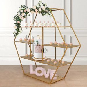 Display Racks & Pillars |   4ft Large Gold Metal Hexagonal Cake Dessert Display Stand, Wedding Arch Backdrop, Balloons Rack, Modern Bookcase Display Racks & Pillars Display Racks & Pillars