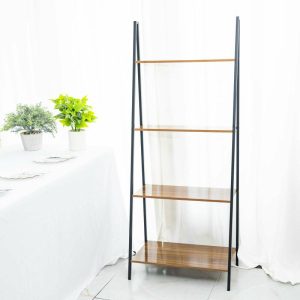 Display Racks & Pillars |   5ft 4-Tier Metal Leaning Ladder Bookshelf Stand With Natural Wood Racks for Events Display Racks & Pillars Display Racks & Pillars