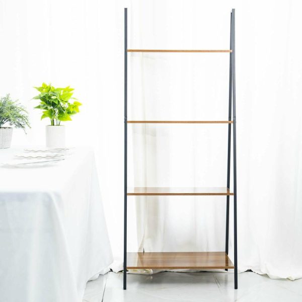 Display Racks & Pillars |   5ft 4-Tier Metal Leaning Ladder Bookshelf Stand With Natural Wood Racks for Events Display Racks & Pillars Display Racks & Pillars