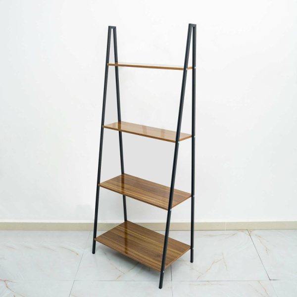 Display Racks & Pillars |   5ft 4-Tier Metal Leaning Ladder Bookshelf Stand With Natural Wood Racks for Events Display Racks & Pillars Display Racks & Pillars