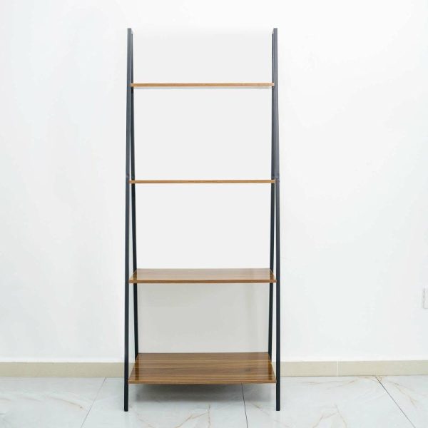 Display Racks & Pillars |   5ft 4-Tier Metal Leaning Ladder Bookshelf Stand With Natural Wood Racks for Events Display Racks & Pillars Display Racks & Pillars