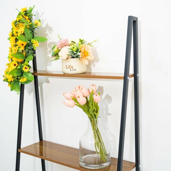 Display Racks & Pillars |   5ft 4-Tier Metal Leaning Ladder Bookshelf Stand With Natural Wood Racks for Events Display Racks & Pillars Display Racks & Pillars