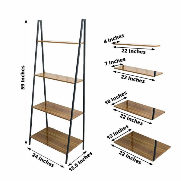 Display Racks & Pillars |   5ft 4-Tier Metal Leaning Ladder Bookshelf Stand With Natural Wood Racks for Events Display Racks & Pillars Display Racks & Pillars