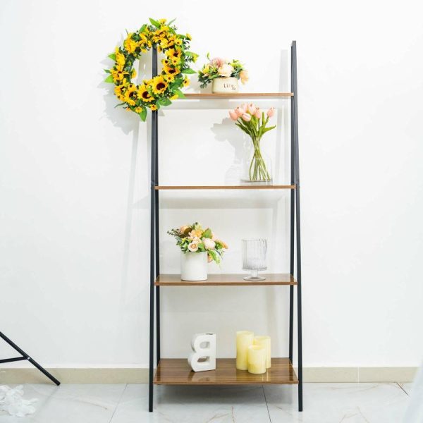 Display Racks & Pillars |   5ft 4-Tier Metal Leaning Ladder Bookshelf Stand With Natural Wood Racks for Events Display Racks & Pillars Display Racks & Pillars