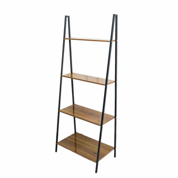 Display Racks & Pillars |   5ft 4-Tier Metal Leaning Ladder Bookshelf Stand With Natural Wood Racks for Events Display Racks & Pillars Display Racks & Pillars