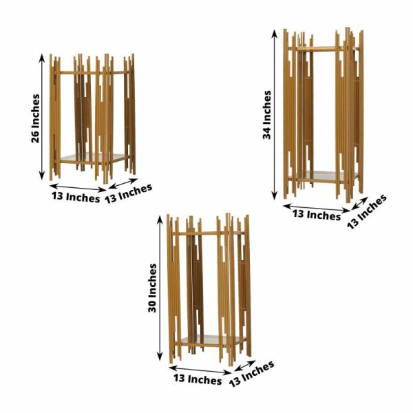 Display Racks & Pillars |   Set of 3 Gold Metal Plinths Cake Table Pedestal Stands With Square Acrylic Plates, Wedding Props Flower Display Stands – 26″,30″,34″ Display Racks & Pillars Display Racks & Pillars