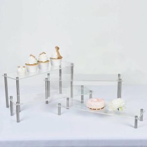 Display Racks & Pillars |   Set of 4 Clear Premium Acrylic Risers Dessert Display, Cupcake Holder Dessert Stand Display Racks & Pillars Clear