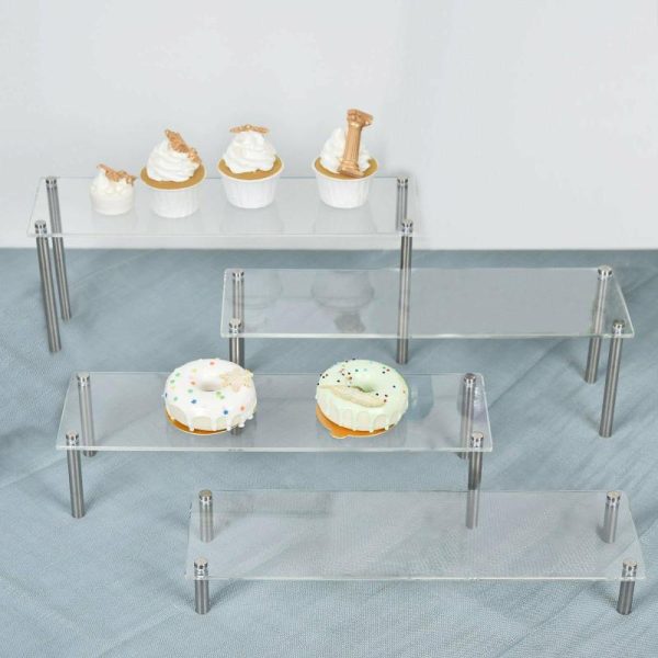 Display Racks & Pillars |   Set of 4 Clear Premium Acrylic Risers Dessert Display, Cupcake Holder Dessert Stand Display Racks & Pillars Clear