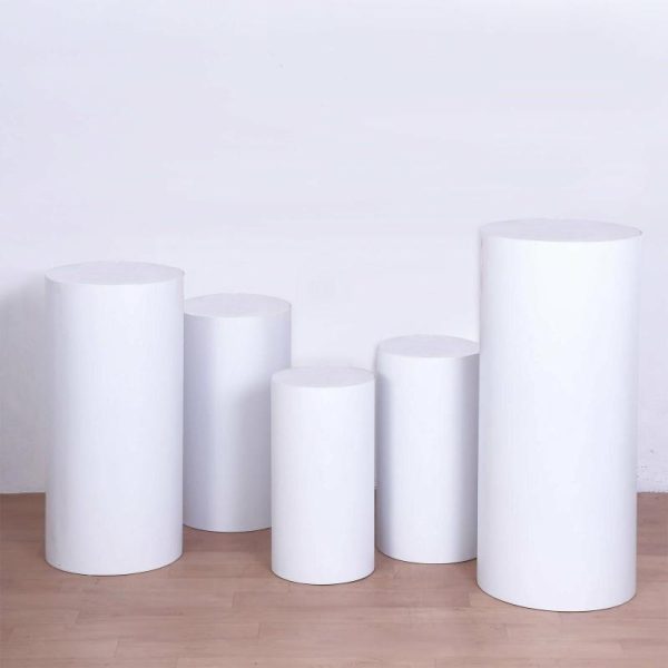 Display Racks & Pillars |   Set of 5 White Metal Cylinder Prop Pedestal Stands Backdrop Decor, Round Plinth Pillar Display Boxes Display Racks & Pillars Display Racks & Pillars