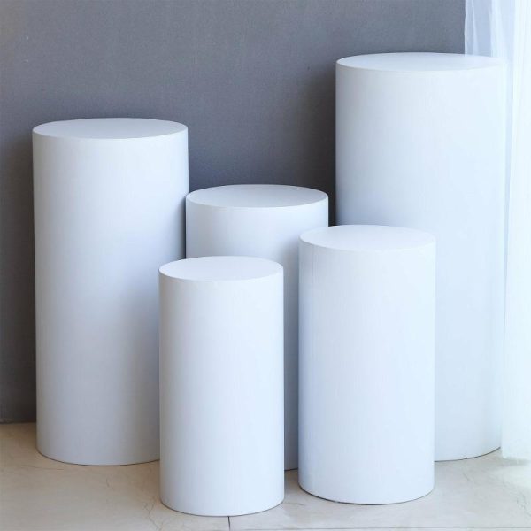 Display Racks & Pillars |   Set of 5 White Metal Cylinder Prop Pedestal Stands Backdrop Decor, Round Plinth Pillar Display Boxes Display Racks & Pillars Display Racks & Pillars