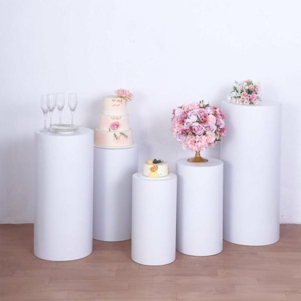 Display Racks & Pillars |   Set of 5 White Metal Cylinder Prop Pedestal Stands Backdrop Decor, Round Plinth Pillar Display Boxes Display Racks & Pillars Display Racks & Pillars