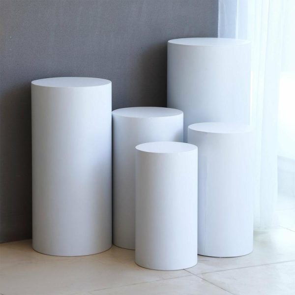 Display Racks & Pillars |   Set of 5 White Metal Cylinder Prop Pedestal Stands Backdrop Decor, Round Plinth Pillar Display Boxes Display Racks & Pillars Display Racks & Pillars