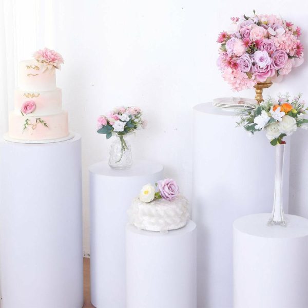 Display Racks & Pillars |   Set of 5 White Metal Cylinder Prop Pedestal Stands Backdrop Decor, Round Plinth Pillar Display Boxes Display Racks & Pillars Display Racks & Pillars