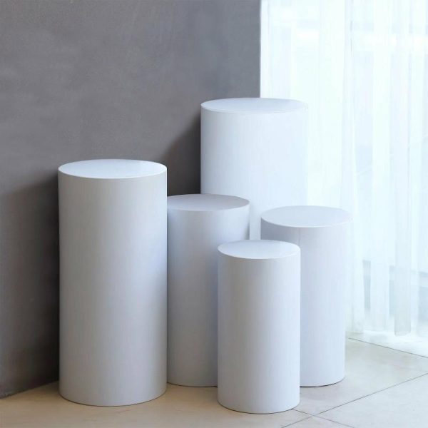 Display Racks & Pillars |   Set of 5 White Metal Cylinder Prop Pedestal Stands Backdrop Decor, Round Plinth Pillar Display Boxes Display Racks & Pillars Display Racks & Pillars