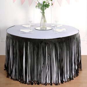 Disposable Table Cover |   30″x9ft Black Metallic Foil Fringe Table Skirt, Self Adhesive Tinsel Table Skirt Disposable Table Cover Black