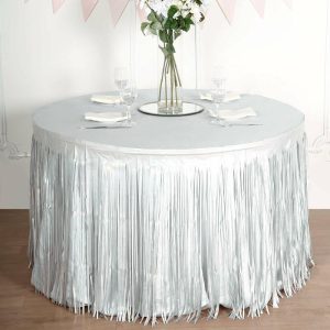 Disposable Table Cover |   30″x9ft Iridescent Lavender Lilac Metallic Foil Fringe Table Skirt, Self Adhesive Tinsel Table Skirt Disposable Table Cover Disposable Table Cover