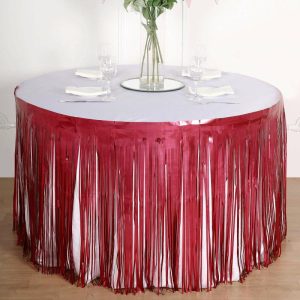 Disposable Table Cover |   30″x9ft Matte Red Metallic Foil Fringe Table Skirt, Self Adhesive Tinsel Table Skirt Disposable Table Cover Disposable Table Cover