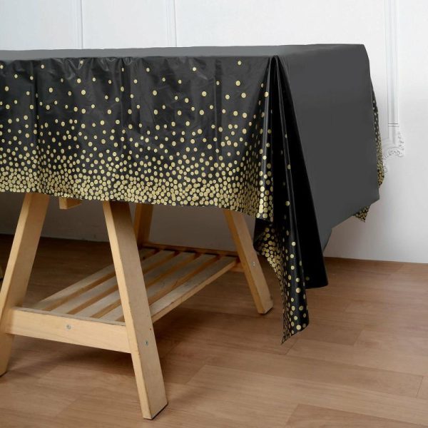 Disposable Table Cover |   5 Pack Black Rectangle Plastic Table Covers with Gold Confetti Dots, 54″x108″ PVC Waterproof Disposable Tablecloths Disposable Table Cover Disposable Table Cover