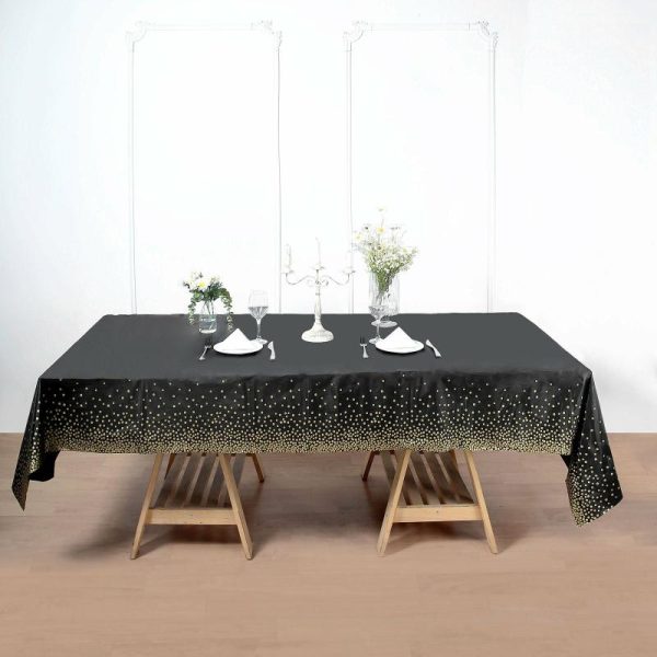 Disposable Table Cover |   5 Pack Black Rectangle Plastic Table Covers with Gold Confetti Dots, 54″x108″ PVC Waterproof Disposable Tablecloths Disposable Table Cover Disposable Table Cover