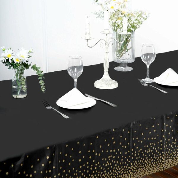 Disposable Table Cover |   5 Pack Black Rectangle Plastic Table Covers with Gold Confetti Dots, 54″x108″ PVC Waterproof Disposable Tablecloths Disposable Table Cover Disposable Table Cover